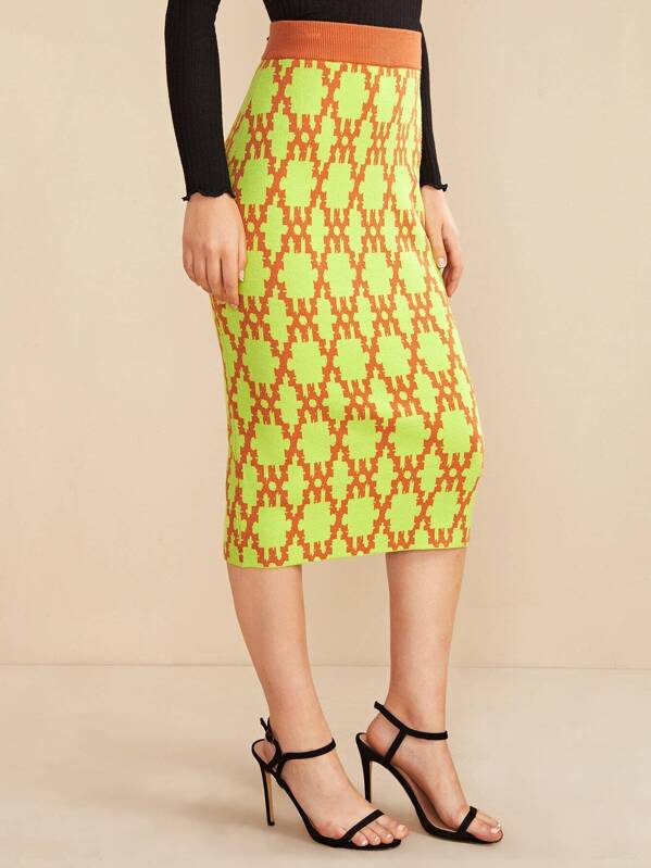 

Wide Band Waist Pencil Sweater Skirt, Green, Tasha