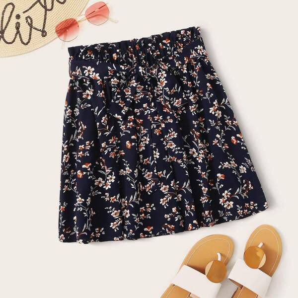 

Paperbag Waist Belted Ditsy Front Skirt
