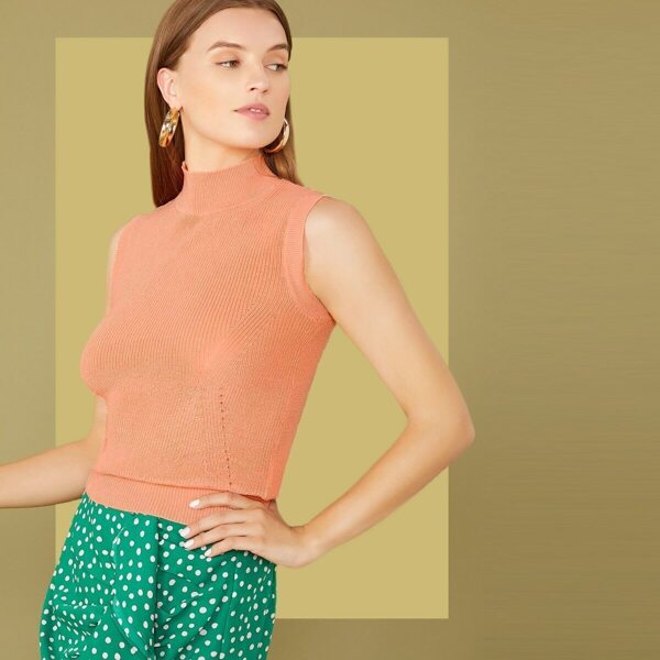 

Solid Mock-Neck Knit Top, Orange pastel