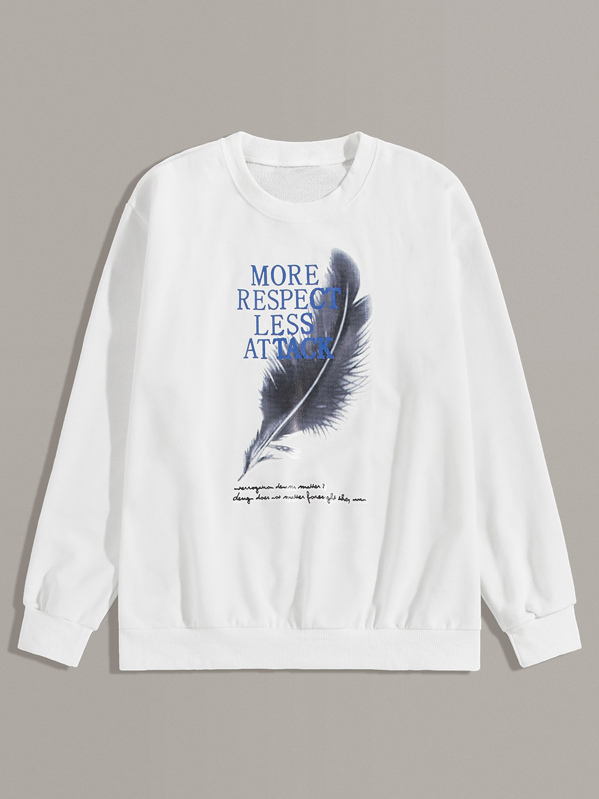 

Men Crew Neck Feather And Slogan Sweatshirt, White