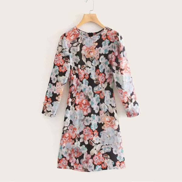 

Allover Floral Print Zipper Back Dress