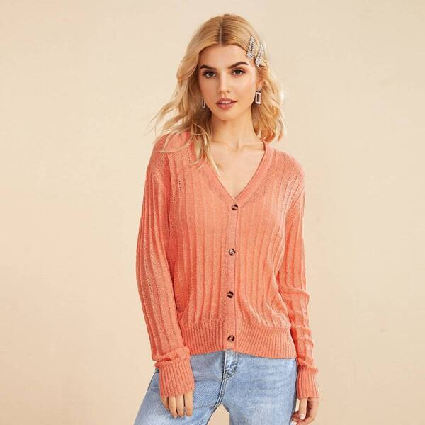 

Button Up Solid Cardigan, Orange pastel