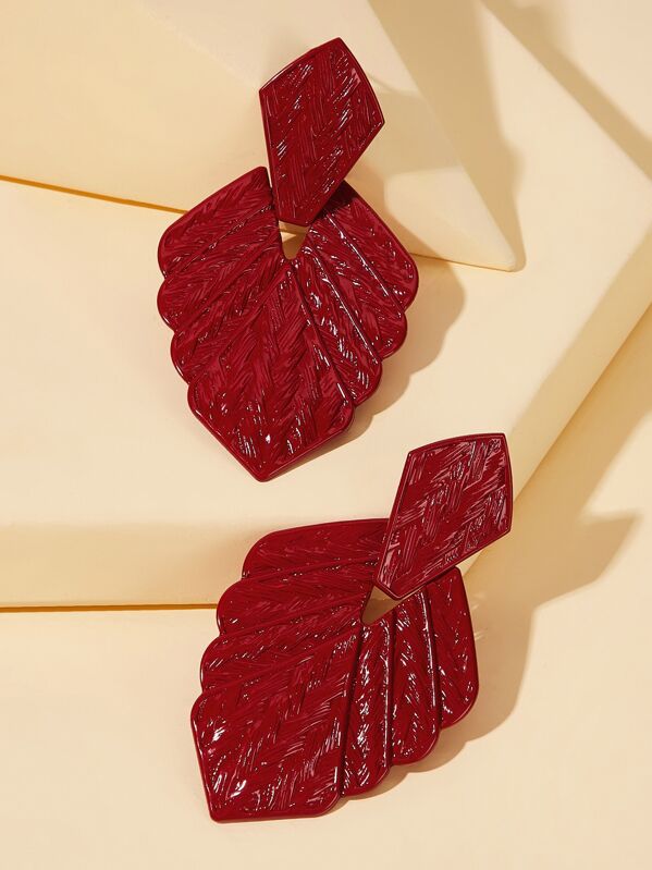 

Textured Irregular Geometric Drop Earrings 1pair, Red