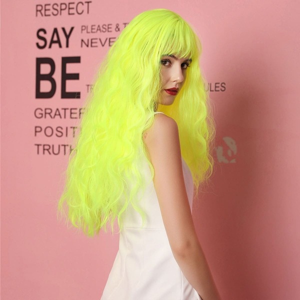 

Natural Neon Green Long Curly Wig With Bangs