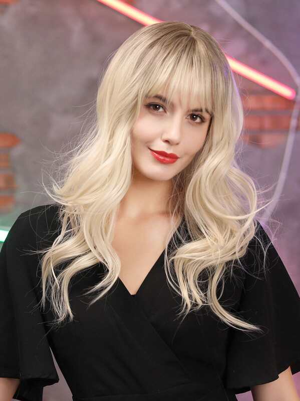 

Natural Ombre Long Curly Wig With Bangs, Brown