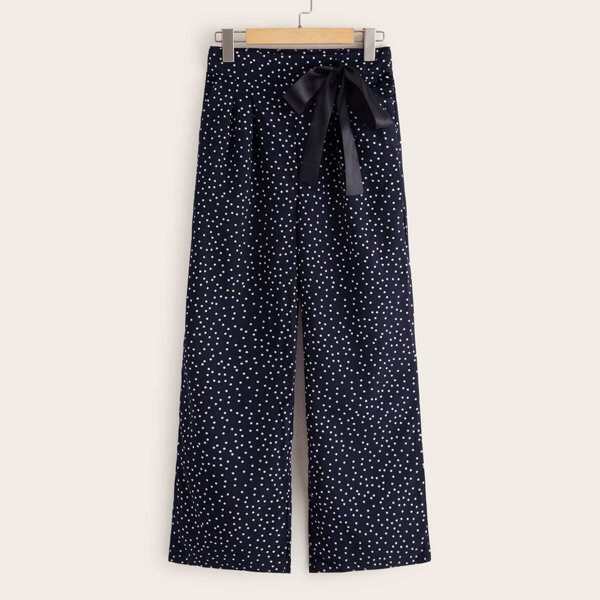 

Allover Polka Dot Bow Front Pants, Navy