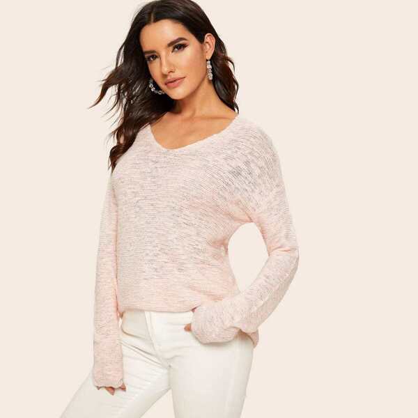 

Drop Shoulder High Low Sweater, Pink