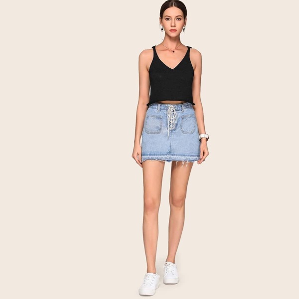 

V-neck Solid Knit Top, Black