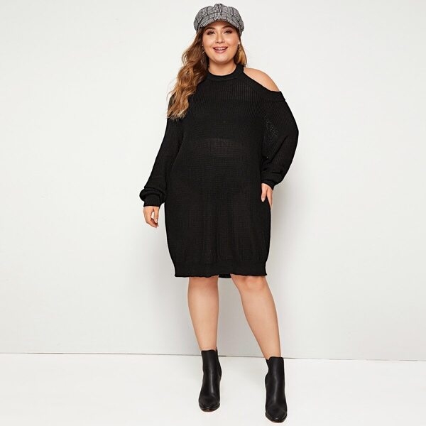 

Plus Cold Shoulder Cut-out Back Sweater Dress, Black