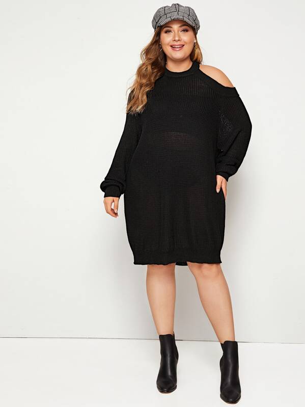 

Plus Cold Shoulder Cut-out Back Sweater Dress, Black, Carol