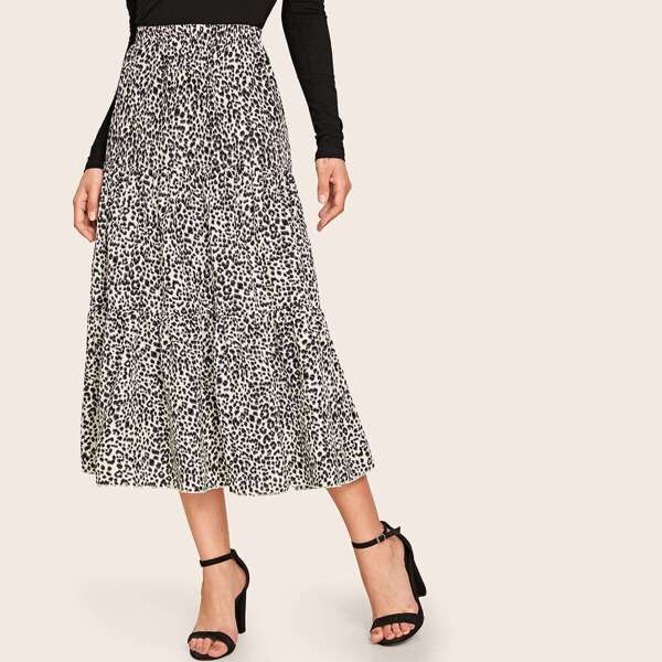 

Leopard Print Ruffle Hem Skirt