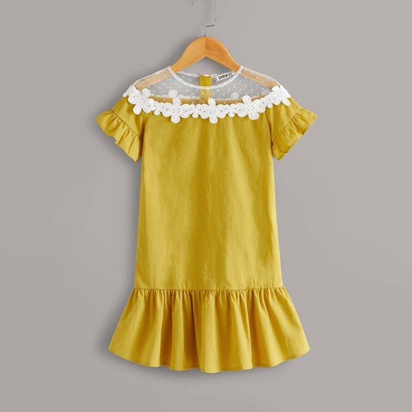 

Toddler Girls Lace Insert Ruffle Hem Dress