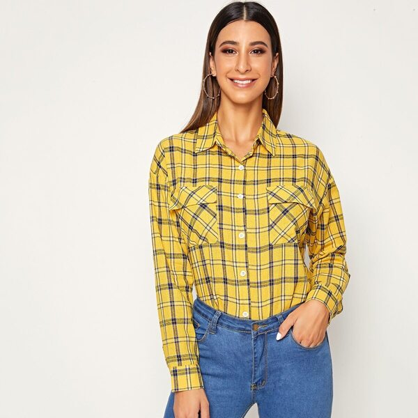 

Plaid Dual Pocket Blouse, Yellow
