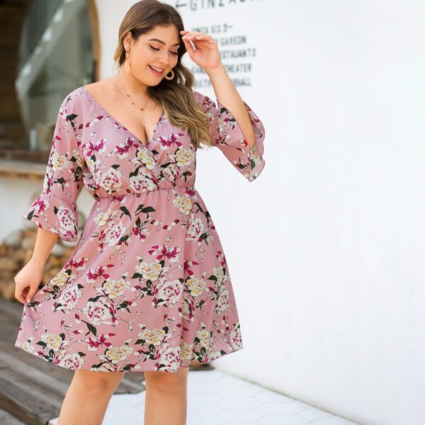 

Plus Floral Print Surplice Neck Dress