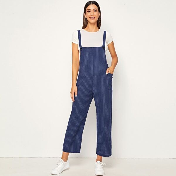 

Vertical Striped Pocket Side Jumpsuit, Blue