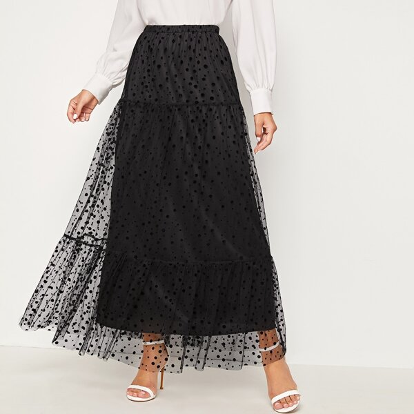 

Dobby Mesh Overlay Maxi Skirt