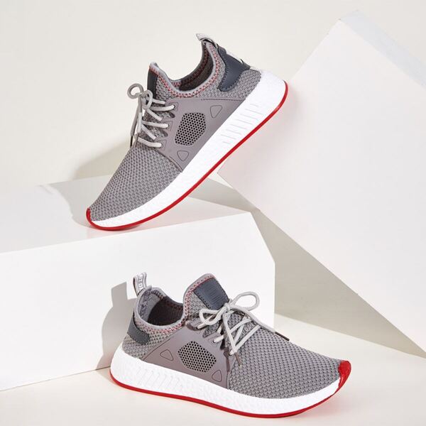 

Men Lace-up Front Mesh Trainers, Grey