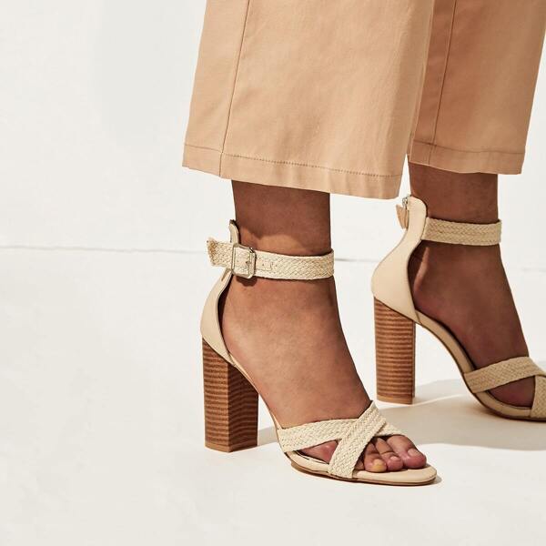 

Woven Cross Strap Chunky Heels