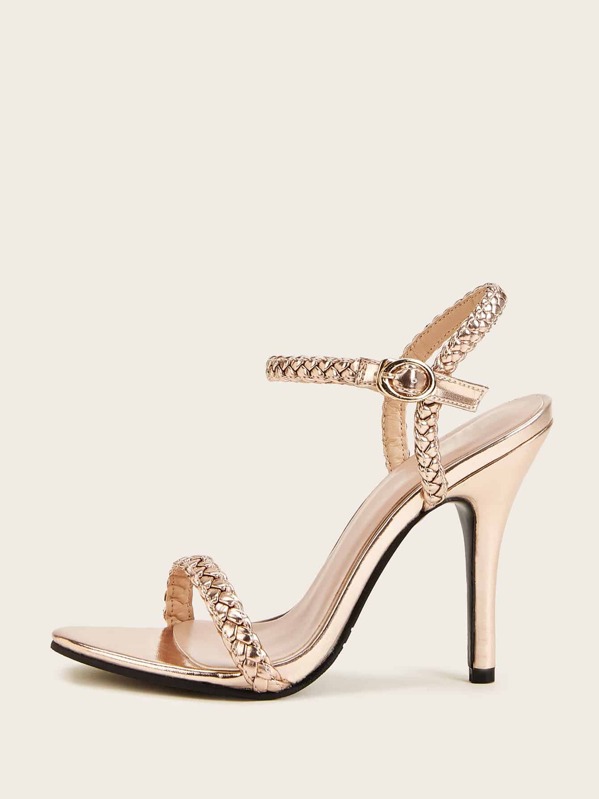 

Metallic Braided Strap Stiletto Heels, Gold