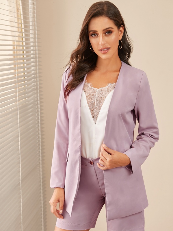 

Solid Open Front Blazer, Purple, Mary P.