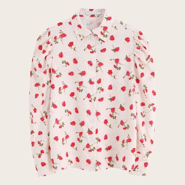 

Ditsy Floral Print Polka Dot Blouse, Multicolor