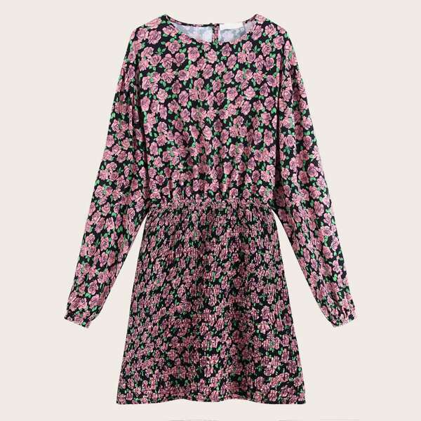 

Ditsy Floral Print Shirred Dress