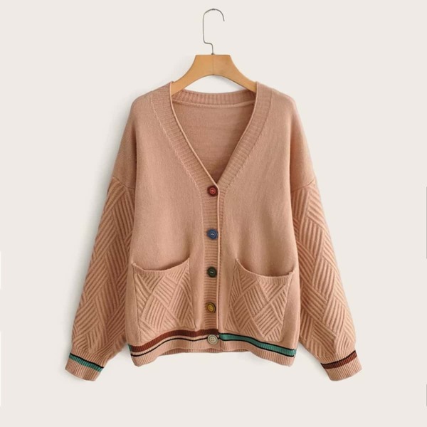 

Contrast Striped Drop Shoulder Cardigan