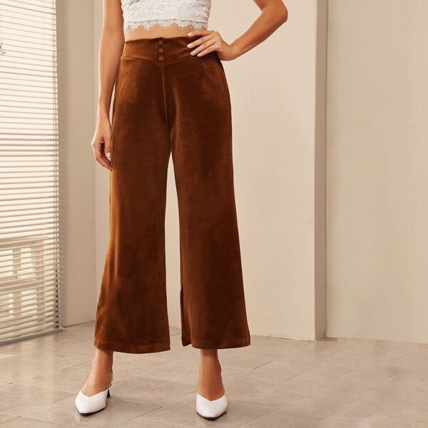 

Wide Leg Button Fly Pants, Brown