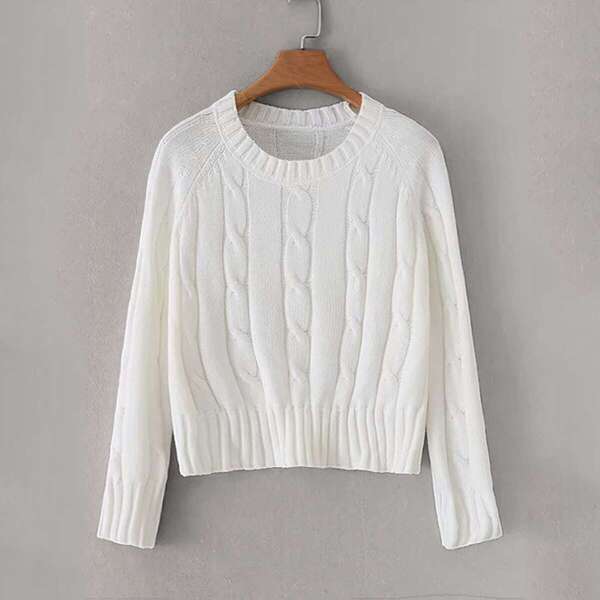 

Raglan Sleeve Twist Cable Knit Sweater