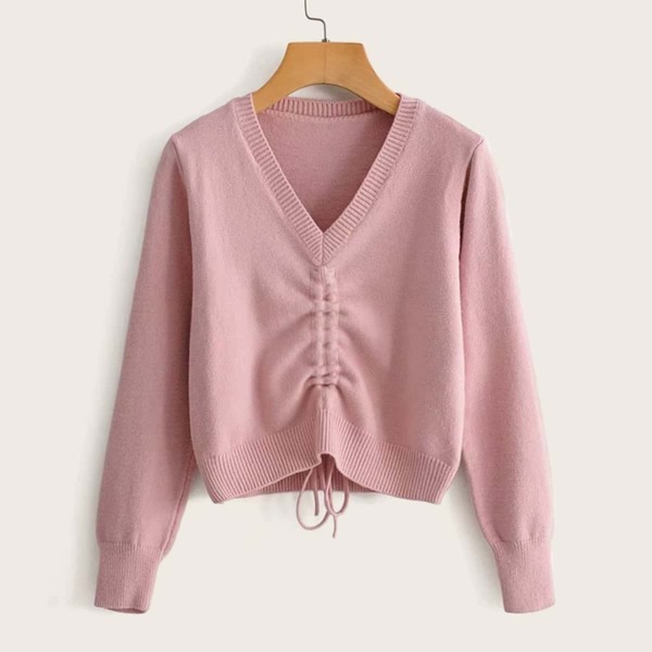 

Ruched Tie Front V-Neck Sweater