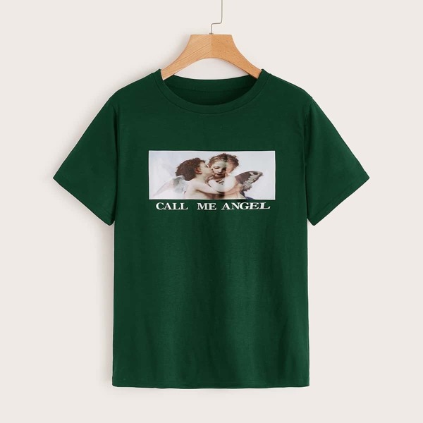 

Figure And Letter Graphic Tee, Green