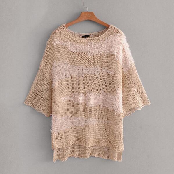 

High Low Hem Pointelle Knit Knit Top