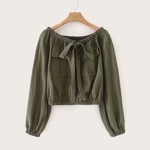

Solid Double Pocket Blouse