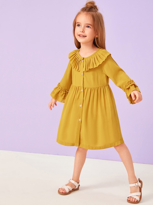 

Toddler Girls Ruffle Trim Flounce Sleeve Dress, Yellow, Sofia B