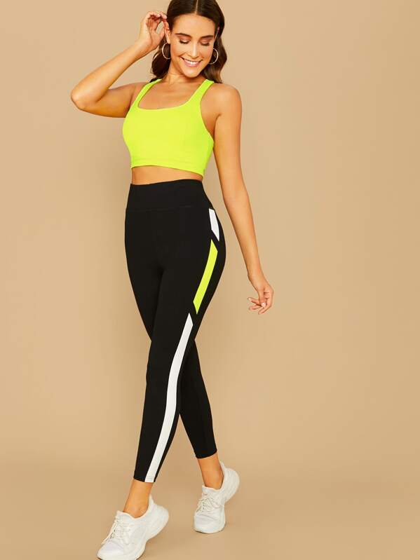

Neon Yellow Tank Top & Striped Side Leggings Set, Multicolor, Anna Herrin