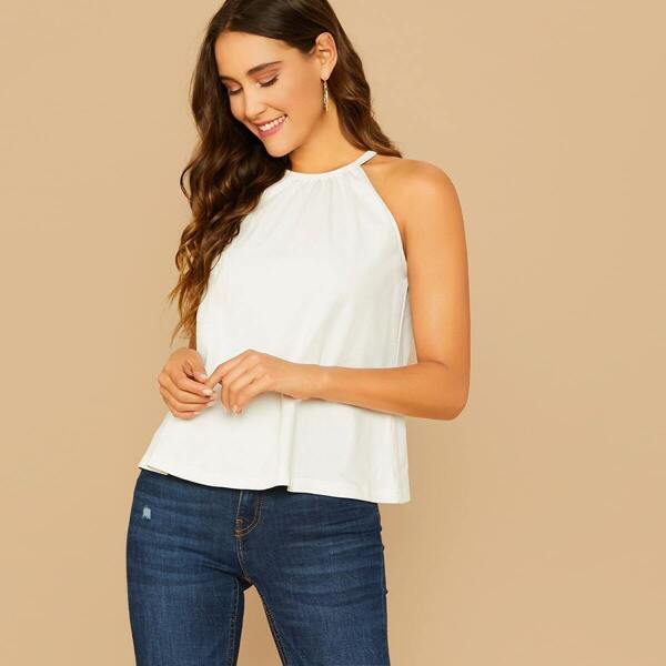 

Slit Back Solid Halter Top, White