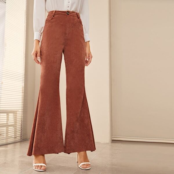 

Raw Hem Flare Leg Suede Pants