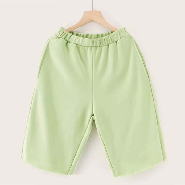 

Raw Hem Elastic Waist Shorts