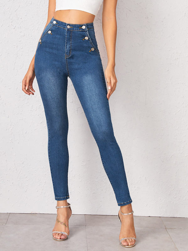 

Double Button Skinny Jeans, Navy, Giulia