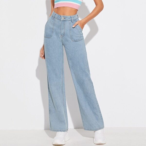 

Bleach Wash Wide Leg Jeans, Blue pastel