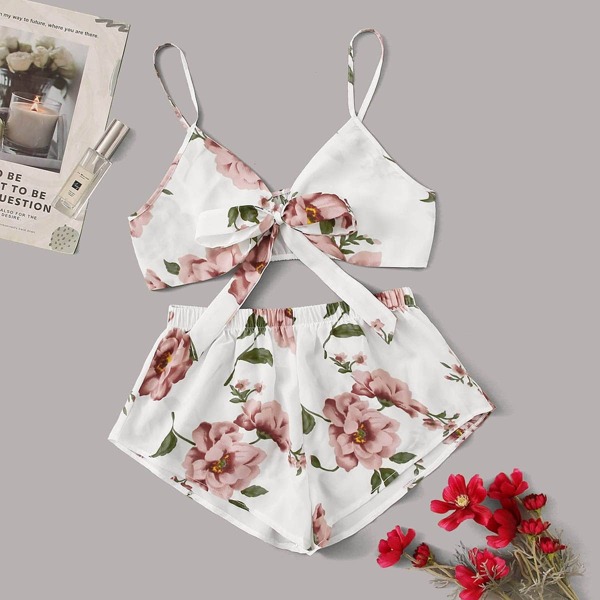 

Floral Print Knot Front Lingerie Set