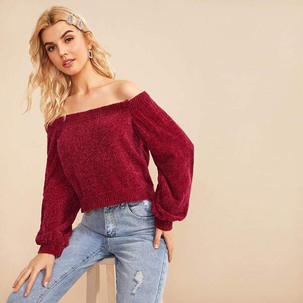 

Off Shoulder Chenille Knit Sweater