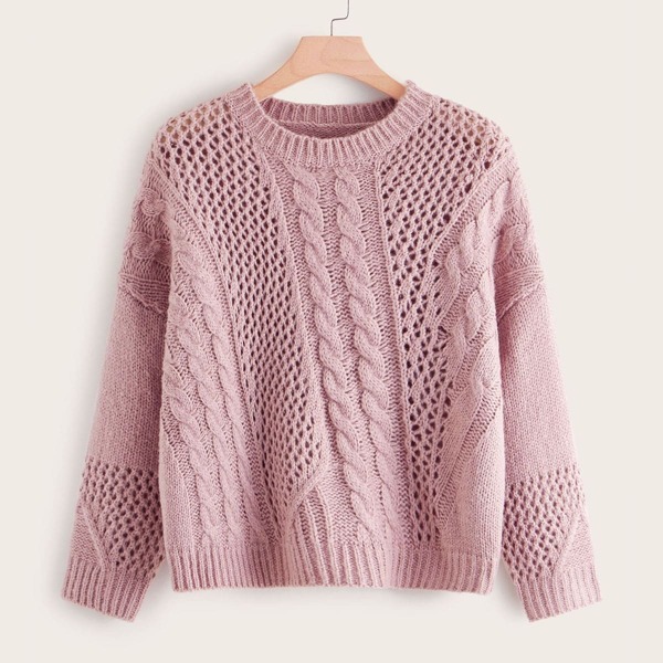 

Plus Cable Knit Drop Shoulder Sweater, Pink
