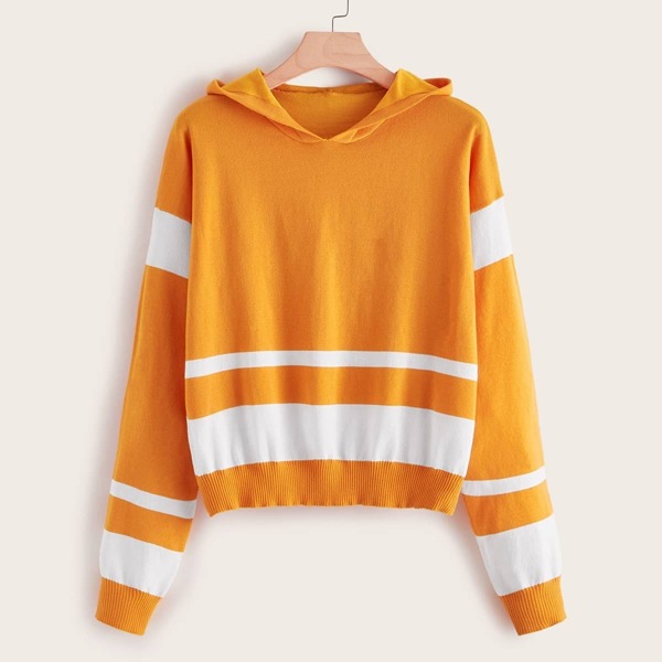 

Plus Colorblock Hooded Sweater, Orange