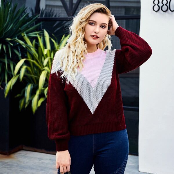

Plus Colorblock Chevron Print Sweater