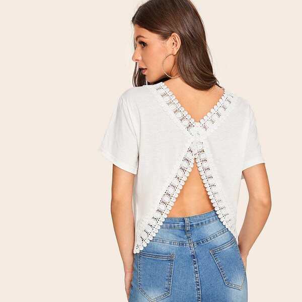 

Lace Trim Split Back Tee