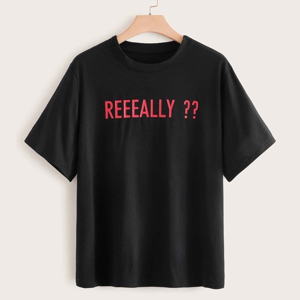 

Plus Letter Graphic Round Neck Tee, Black