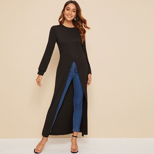 

Solid Asymmetrical Hem Longline Tee