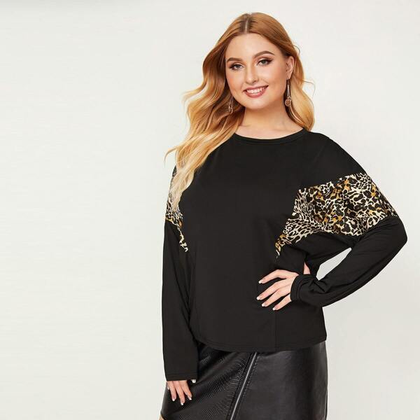 

Plus Leopard Batwing Sleeve Tee