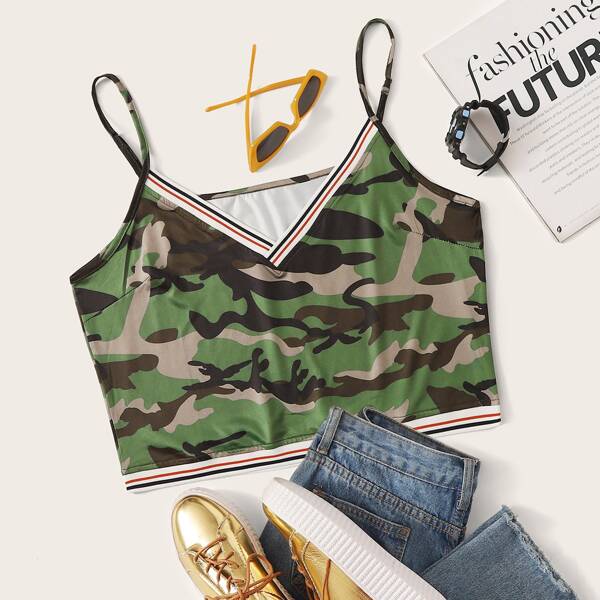 

Plus Camo Print Crop Cami Top, Multicolor